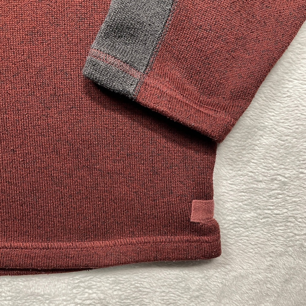 Eddie Bauer Sweater Men Large Burgundy Red Gray Raglan Fleece Lined Crewneck - Picture 2 of 10